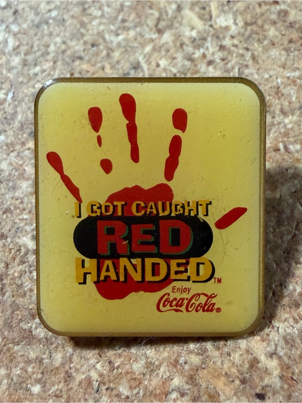 Vintage Coca-Cola Get Caught Red Handed Advertising Promotion Lapel Pin